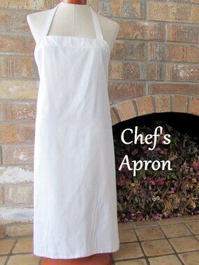 WHITE CHEF'S APRON, MEN'S, WOMEN'S, UNISEX COOK'S LONG APRON w TIES, NWOT